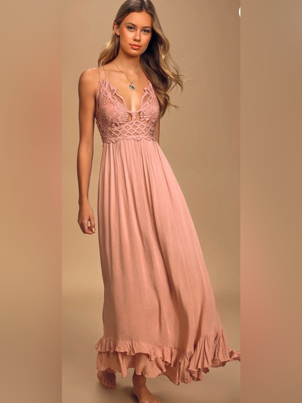Adella Maxi Slip Rose Pink Lace Dress
